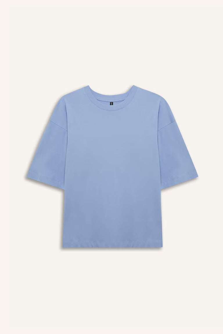 Unisex Oversize Geniş Kalıp Bisiklet Yaka Basic Düz Penye Kısa Kollu Tişört