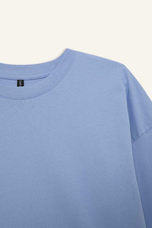 Unisex Oversize Geniş Kalıp Bisiklet Yaka Basic Düz Penye Kısa Kollu Tişört