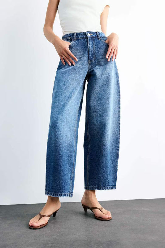 Wide Baggy Fit Yıkamalı Jean Pantolon
